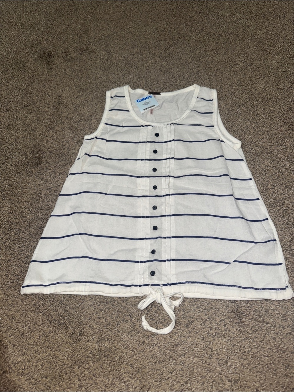 NWT Poof Girl White & Navy Striped Sleeveless Tank Top
